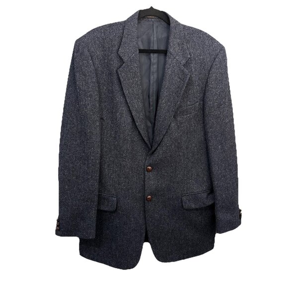 Marks And Spencer Harris Tweed Blazer Heritage Herringbone Blue Size 42L - Picture 1 of 16